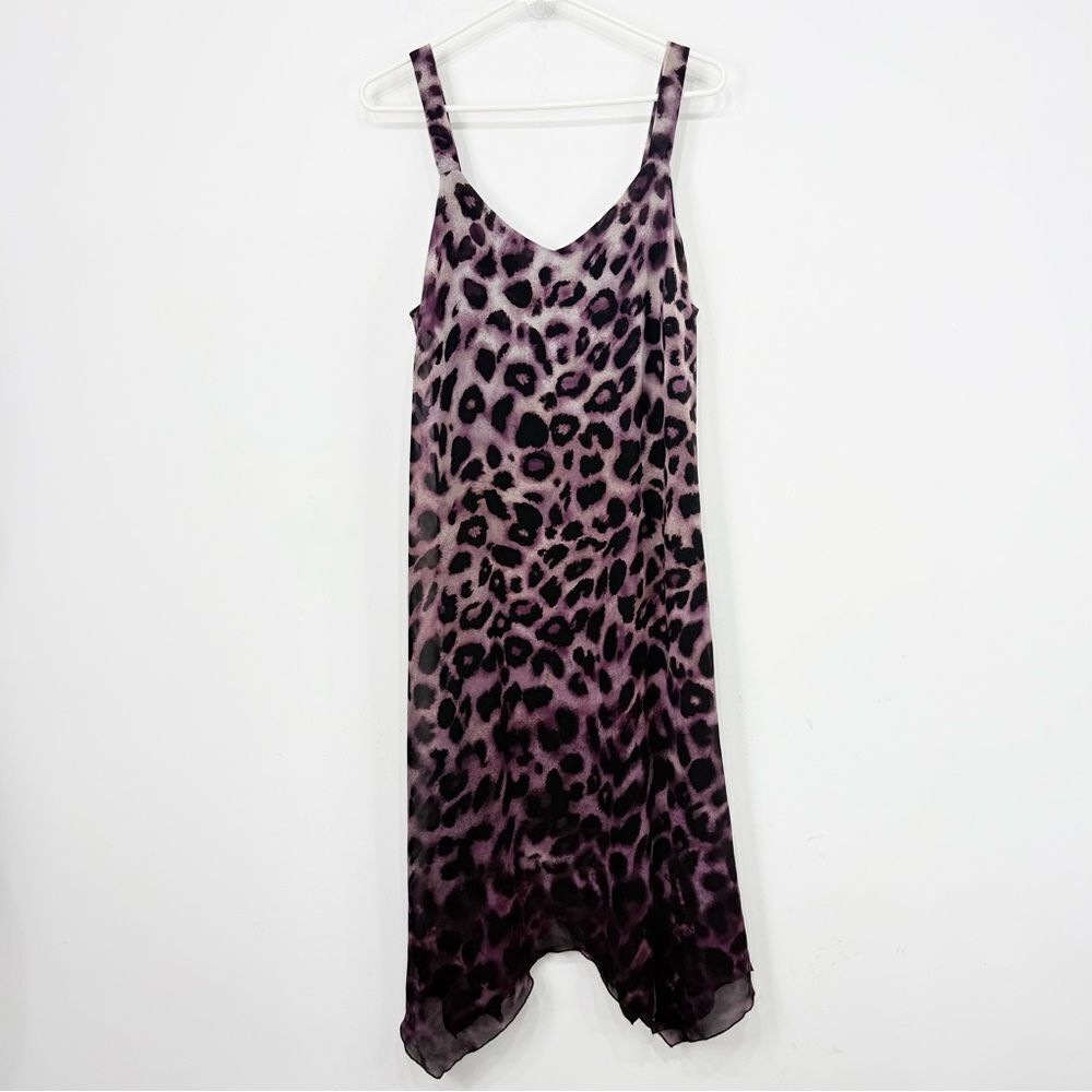Soma Purple Black Ombre Leopard Print Asymmetrical Hem Tank Slip Dress
